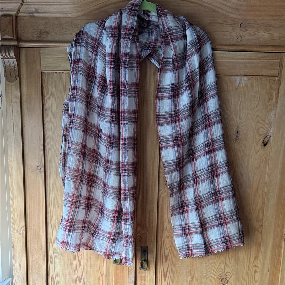 Hartford Plaid Red and White Lightweight Wool Scarf/Wrap